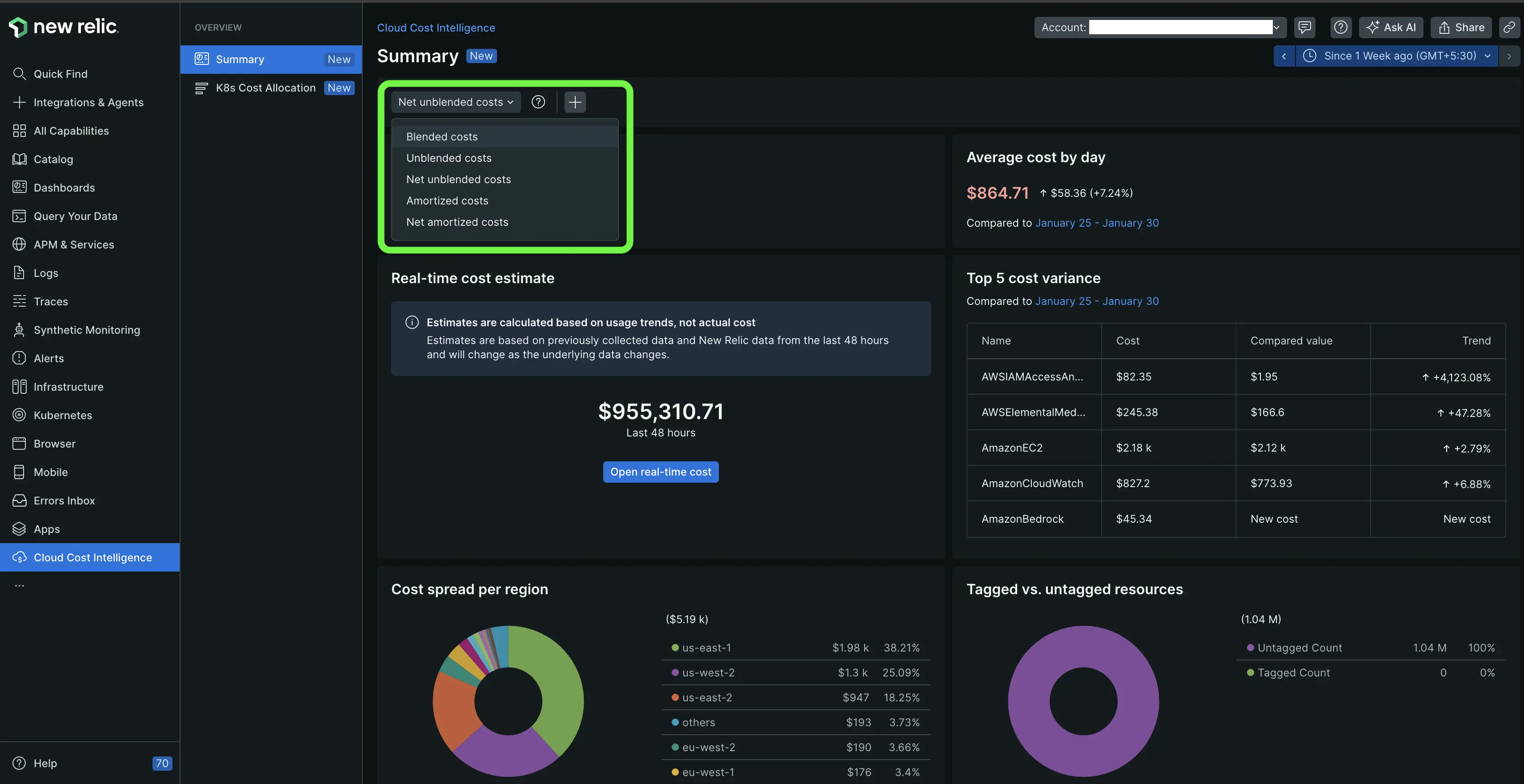 Cost types highlighted on the Cloud Cost Intelligence summary page Cost types highlighted on the Cloud Cost Intelligence summary page