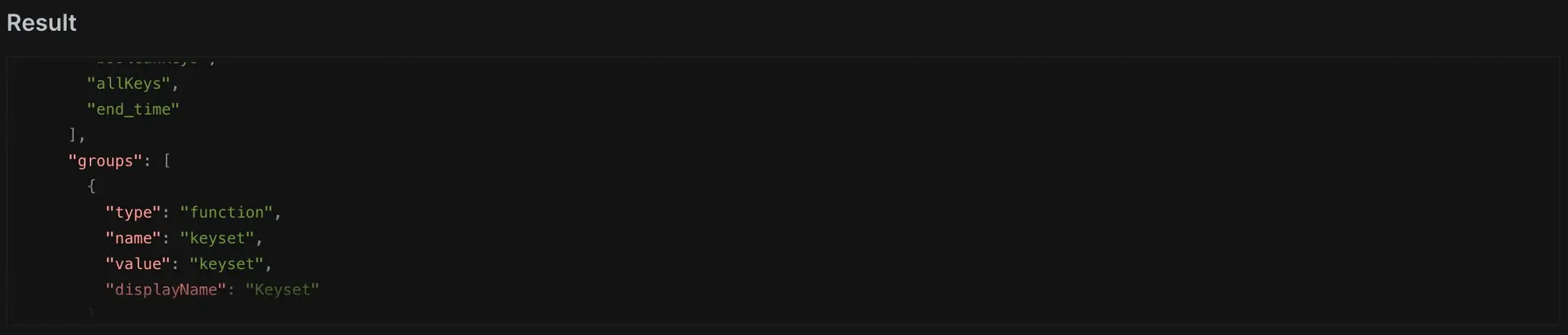 Keyset A screenshot showing the result of a keyset query