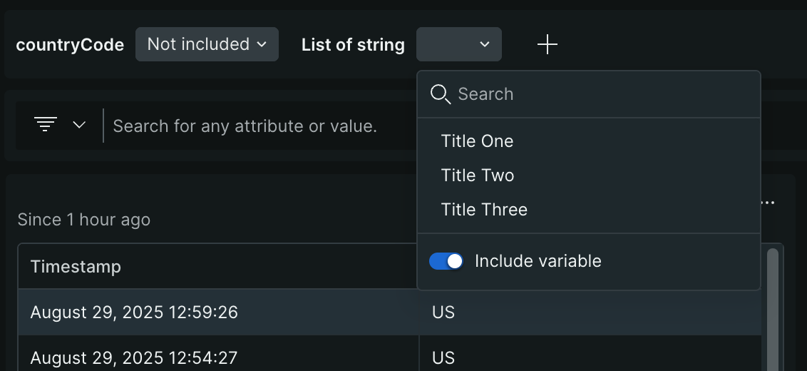 Screenshot showing the list based variable dropdown Screenshot showing the list based variable dropdown
